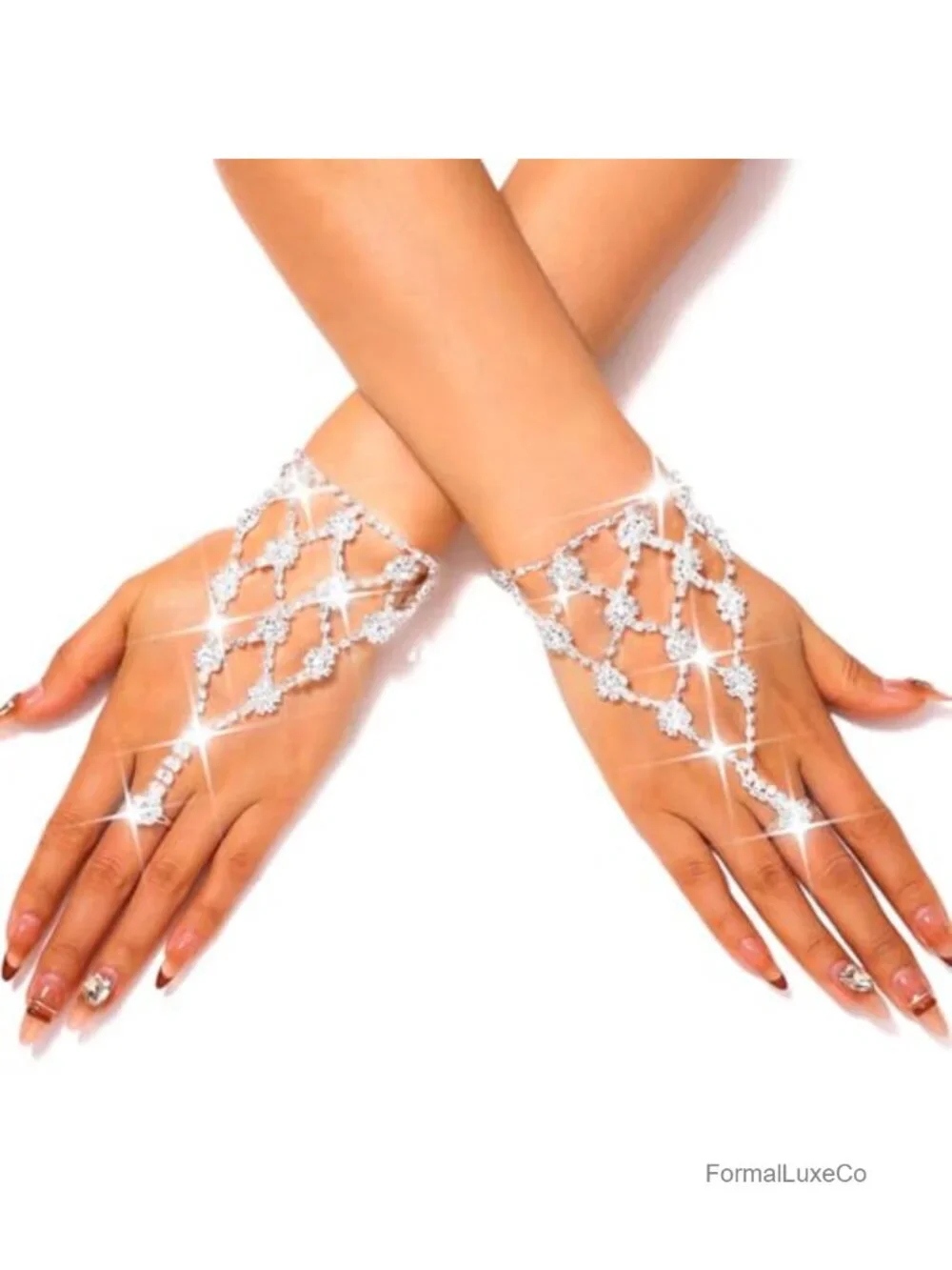 Rhinestone Fingerless Gloves Glitter Hand Chain Wedding Party Accessory